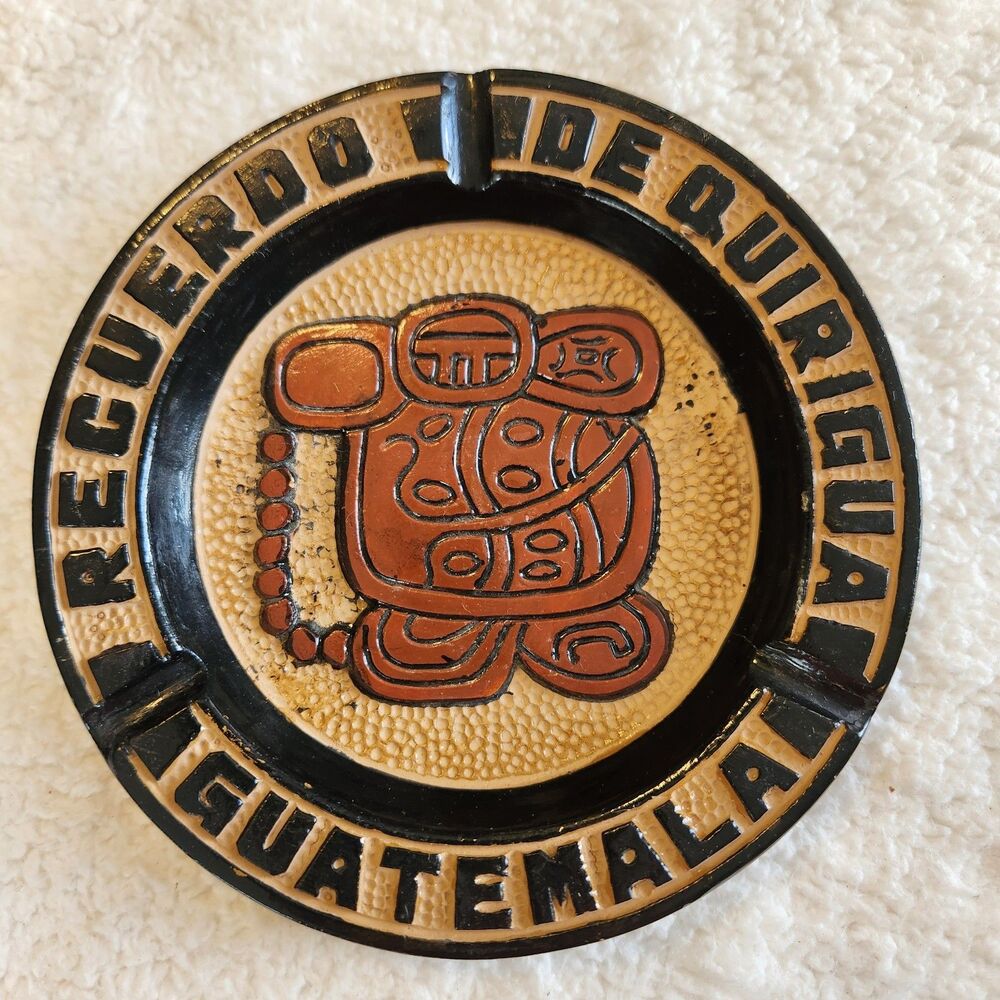 Recuerdo De Quirigua Guatemala Pottery Handmade Handplanted Ashtray Vintage